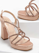 Πέδιλα σατέν με crossover στρας λουράκια TFP - Nude - thefashionproject.gr - TFP