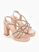 Πέδιλα σατέν με crossover στρας λουράκια TFP - Nude - thefashionproject.gr - TFP
