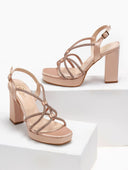 Πέδιλα σατέν με crossover στρας λουράκια TFP - Nude - thefashionproject.gr - TFP