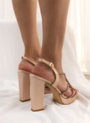Πέδιλα σατέν με crossover στρας λουράκια TFP - Nude - thefashionproject.gr - TFP