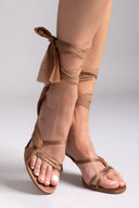 Πέδιλα σατέν με κορδέλα CORINA - Κάμελ - thefashionproject.gr - CORINA - 23991008002