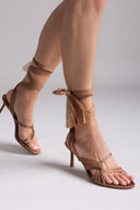 Πέδιλα σατέν με κορδέλα CORINA - Κάμελ - thefashionproject.gr - CORINA