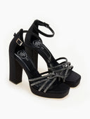 Πέδιλα σατέν με μπαρέτα και στρας TFP - Μαύρο - thefashionproject.gr - TFP