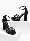 Πέδιλα σατέν με μπαρέτα και στρας TFP - Μαύρο - thefashionproject.gr - TFP