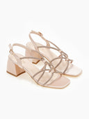 Πέδιλα σατέν χαμηλά με στρας TFP - Nude - thefashionproject.gr - TFP