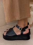 Πλατφόρμες δερμάτινες με άνοιγμα tfp - Μαύρο - thefashionproject.gr - TFP