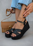 Πλατφόρμες δερμάτινες με μπαρέτα tfp - Μαύρο - thefashionproject.gr - TFP