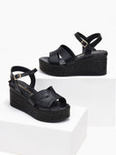 Πλατφόρμες δερμάτινες με μπαρέτα tfp - Μαύρο - thefashionproject.gr - TFP