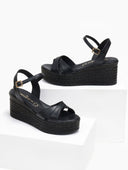 Πλατφόρμες δερμάτινες με μπαρέτα tfp - Μαύρο - thefashionproject.gr - TFP
