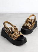 Πλατφόρμες δερμάτινες με print TFP - Μαύρο/Μπεζ - thefashionproject.gr - TFP