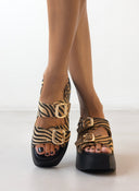 Πλατφόρμες δερμάτινες με print TFP - Μαύρο/Μπεζ - thefashionproject.gr - TFP