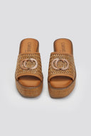 Πλατφόρμες δερμάτινες με ψάθα CARMELA 162235 - Κάμελ - thefashionproject.gr - CARMELA