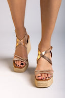 Πλατφόρμες δερμάτινες με στρας ESTIL - Χαλκός - thefashionproject.gr - Estil