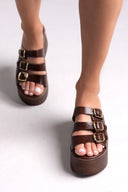 Πλατφόρμες δερμάτινες με τοκάδες Estil - Καφέ - thefashionproject.gr - Estil - 24138036003