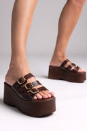 Πλατφόρμες δερμάτινες με τοκάδες Estil - Καφέ - thefashionproject.gr - Estil - 24138036003