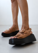 Πλατφόρμες δερμάτινες με τοκάδες TFP - Mocha - thefashionproject.gr - TFP