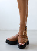 Πλατφόρμες δερμάτινες με τοκάδες TFP - Mocha - thefashionproject.gr - TFP