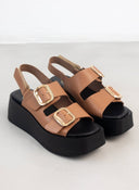 Πλατφόρμες δερμάτινες με τοκάδες TFP - Mocha - thefashionproject.gr - TFP