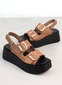 Πλατφόρμες δερμάτινες με τοκάδες TFP - Mocha - thefashionproject.gr - TFP