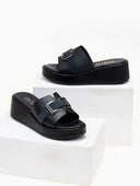 Πλατφόρμες δερμάτινες με ζωνάκι Estil - Μαύρο - thefashionproject.gr - Estil