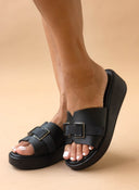 Πλατφόρμες δερμάτινες με ζωνάκι Estil - Μαύρο - thefashionproject.gr - Estil