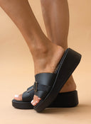 Πλατφόρμες δερμάτινες με ζωνάκι Estil - Μαύρο - thefashionproject.gr - Estil