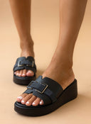 Πλατφόρμες δερμάτινες με ζωνάκι Estil - Μαύρο - thefashionproject.gr - Estil