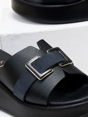 Πλατφόρμες δερμάτινες με ζωνάκι Estil - Μαύρο - thefashionproject.gr - Estil