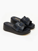 Πλατφόρμες δερμάτινες με ζωνάκι Estil - Μαύρο - thefashionproject.gr - Estil