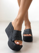 Πλατφόρμες με φαρδιά φάσα από ψάθα TFP - Μαύρο - thefashionproject.gr - TFP