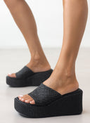 Πλατφόρμες με φαρδιά φάσα από ψάθα TFP - Μαύρο - thefashionproject.gr - TFP