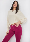 Πλεκτή μπλούζα cropped - Μπεζ - thefashionproject.gr - The Fashion Project