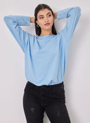 Πλεκτή μπλούζα με κορδέλα - Γαλάζιο - thefashionproject.gr - The Fashion Project