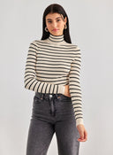 Πλεκτό ζιβάγκο με ρίγες ONLY 15165075 - Μπεζ - thefashionproject.gr - ONLY