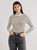 Πλεκτό ζιβάγκο με ρίγες ONLY 15165075 - Μπεζ - thefashionproject.gr - ONLY