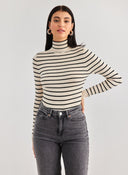 Πλεκτό ζιβάγκο με ρίγες ONLY 15165075 - Μπεζ - thefashionproject.gr - ONLY