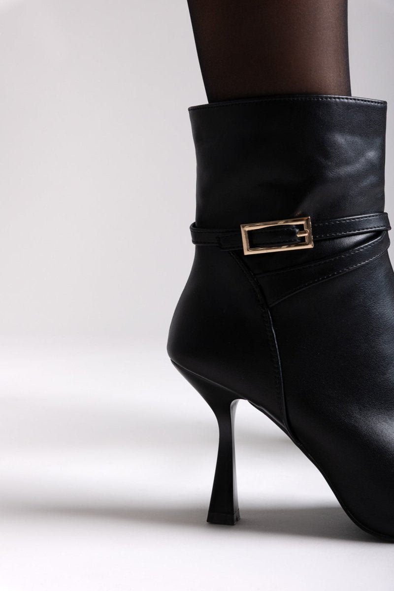 Pointed Ankle Boots with Stiletto Heel - Black Matte - thefashionproject.gr - Ideal shoes
