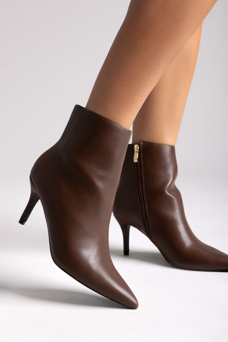 Pointed Ankle Boots with Stiletto Heel - Dark Brown Matte - thefashionproject.gr - BOTEGGA 22
