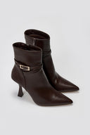 Pointed Ankle Boots with Stiletto Heel - Dark Brown Matte - thefashionproject.gr - Ideal shoes
