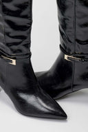 Pointed Boots with Buckle Strap - Black Crinkled Patent - thefashionproject.gr - Ideal shoes
