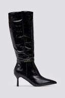 Pointed Boots with Buckle Strap - Black Crinkled Patent - thefashionproject.gr - Ideal shoes