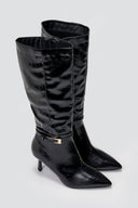 Pointed Boots with Buckle Strap - Black Crinkled Patent - thefashionproject.gr - Ideal shoes