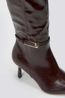 Pointed Boots with Buckle Strap - Burgundy Crinkled Patent - thefashionproject.gr - Ideal shoes