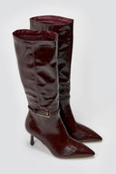 Pointed Boots with Buckle Strap - Burgundy Crinkled Patent - thefashionproject.gr - Ideal shoes