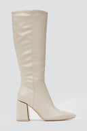 Pointed Boots with Metal Detail Block Heel - Beige Matte - thefashionproject.gr - MARQUIIZ