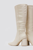 Pointed Boots with Metal Detail Block Heel - Beige Matte - thefashionproject.gr - MARQUIIZ