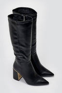 Pointed Boots with Metal Detail Block Heel - Black Matte - thefashionproject.gr - MARQUIIZ