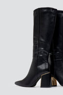 Pointed Boots with Metal Detail Block Heel - Black Matte - thefashionproject.gr - MARQUIIZ