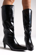 Pointed Crinkled Patent Boots with Kitten Heel - Black Crinkled Patent - thefashionproject.gr - Ideal shoes