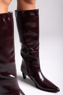Pointed Crinkled Patent Boots with Kitten Heel - Burgundy Crinkled Patent - thefashionproject.gr - Ideal shoes